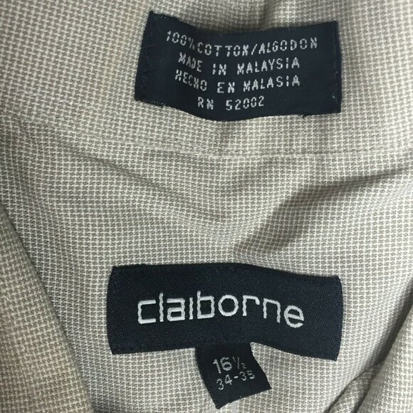 Claiborne Men's Button Up Long Sleeve Collared Shirt Beige Solid Size 34-35 - Picture 3 of 10